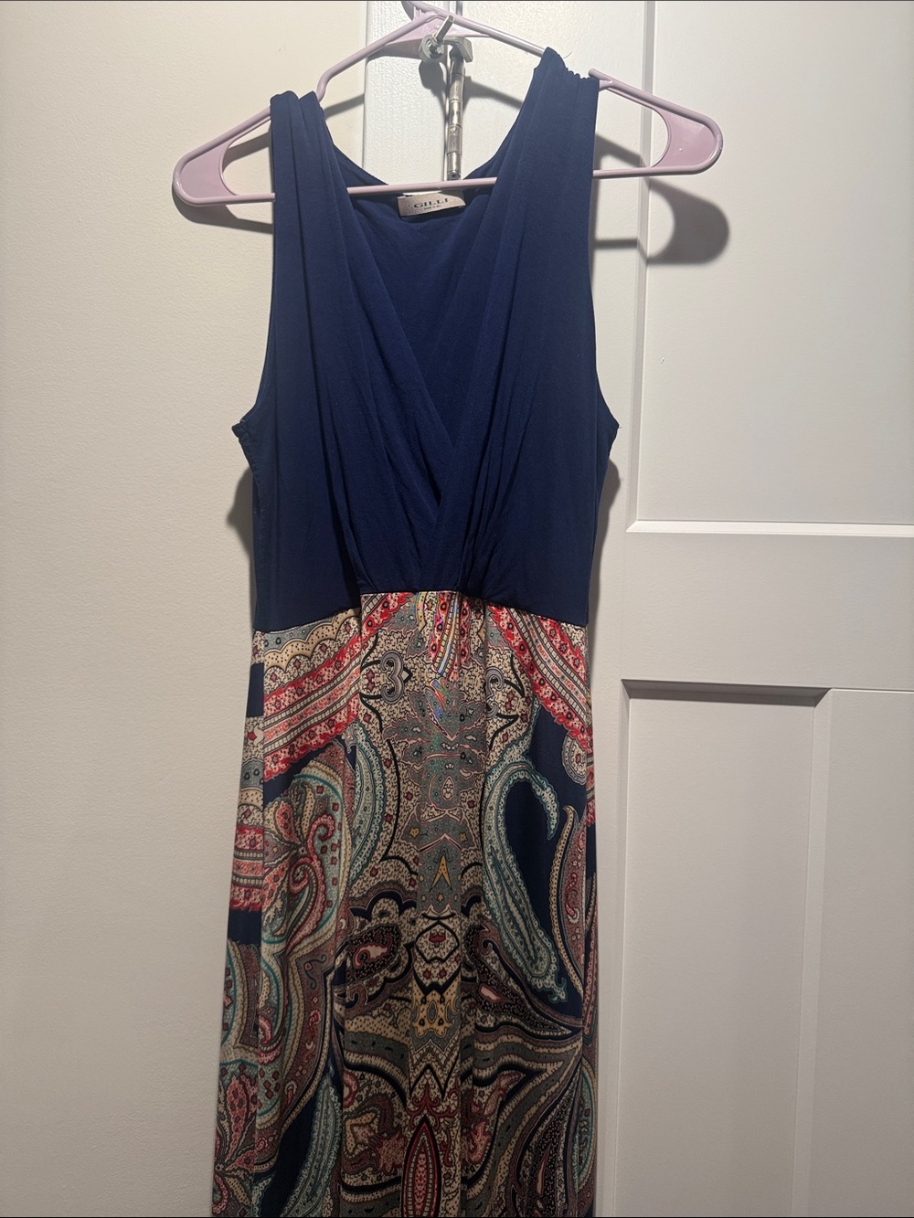 Gilli Navy Sleeveless Maxi Dress with Multicolor Paisley Skirt